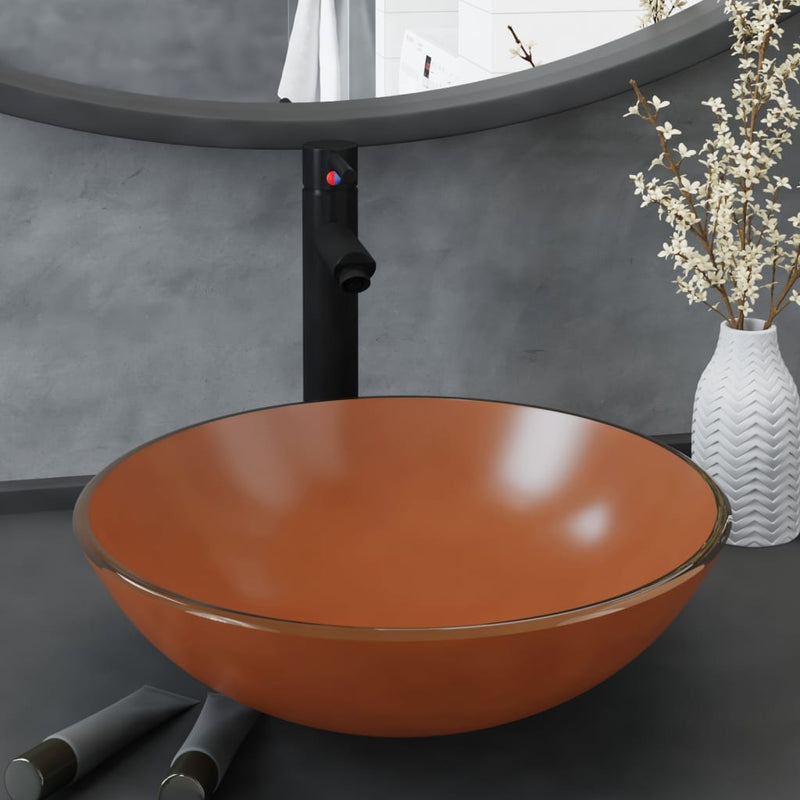 Vidaxl Washbasin con gru e vetro pop-up marrone