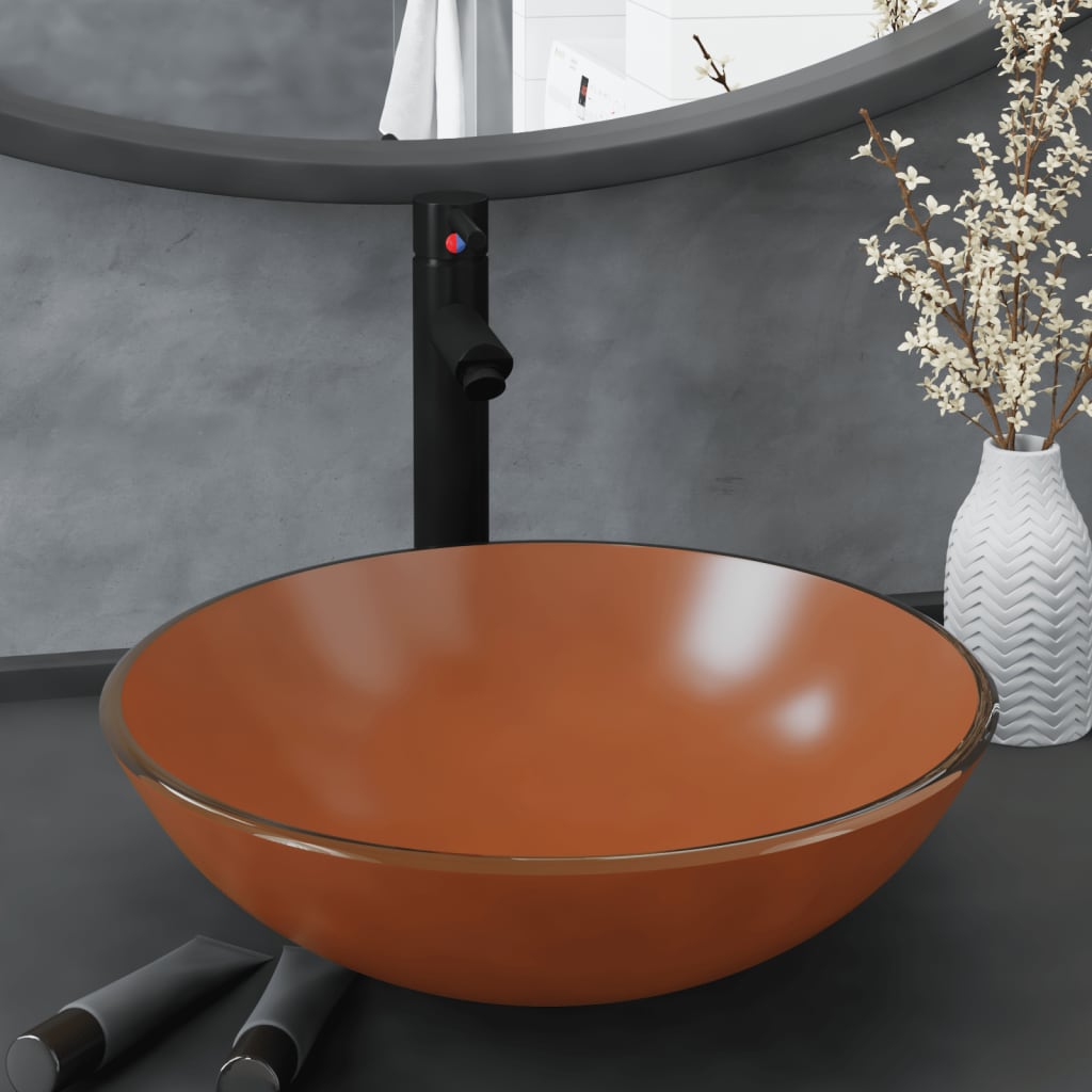 Vidaxl Washbasin con grúa y vaso de desagüe emergente marrón