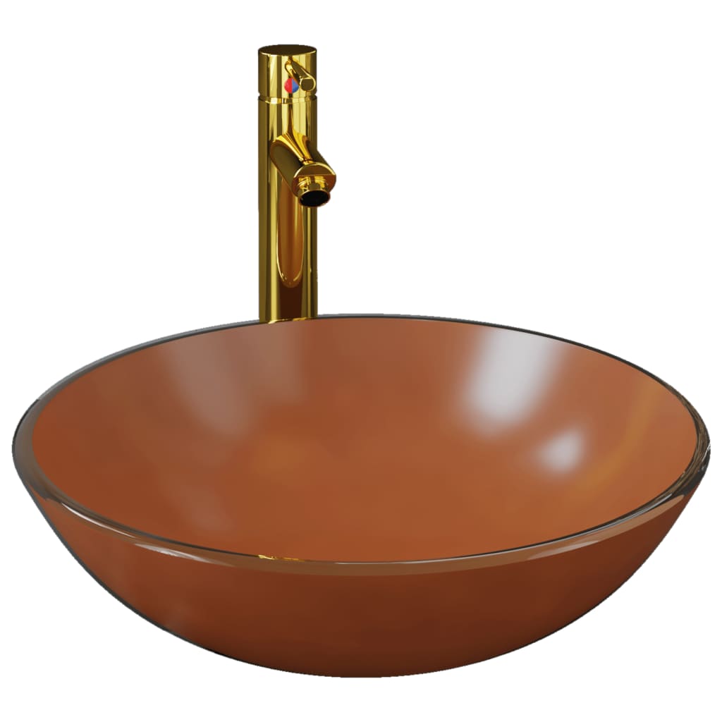 Vidaxl Washbasin con grúa y vaso de desagüe emergente marrón
