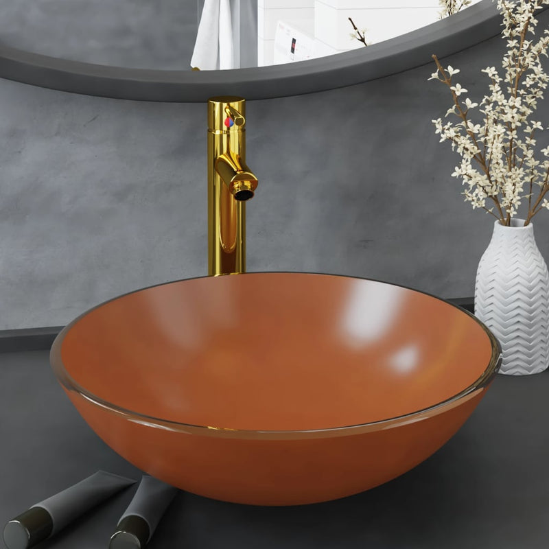Vidaxl Washbasin con gru e vetro pop-up marrone