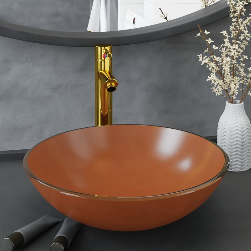 Vidaxl Washbasin con grúa y vaso de desagüe emergente marrón