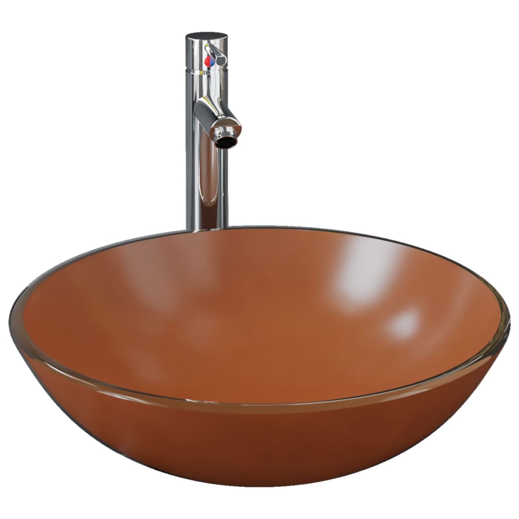 Lavello VidaXL con rubinetto e scarico automatico, vetro temperato, marrone