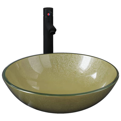 Vidaxl Washbasin con grúa y vaso emergente de color de oro de vidrio