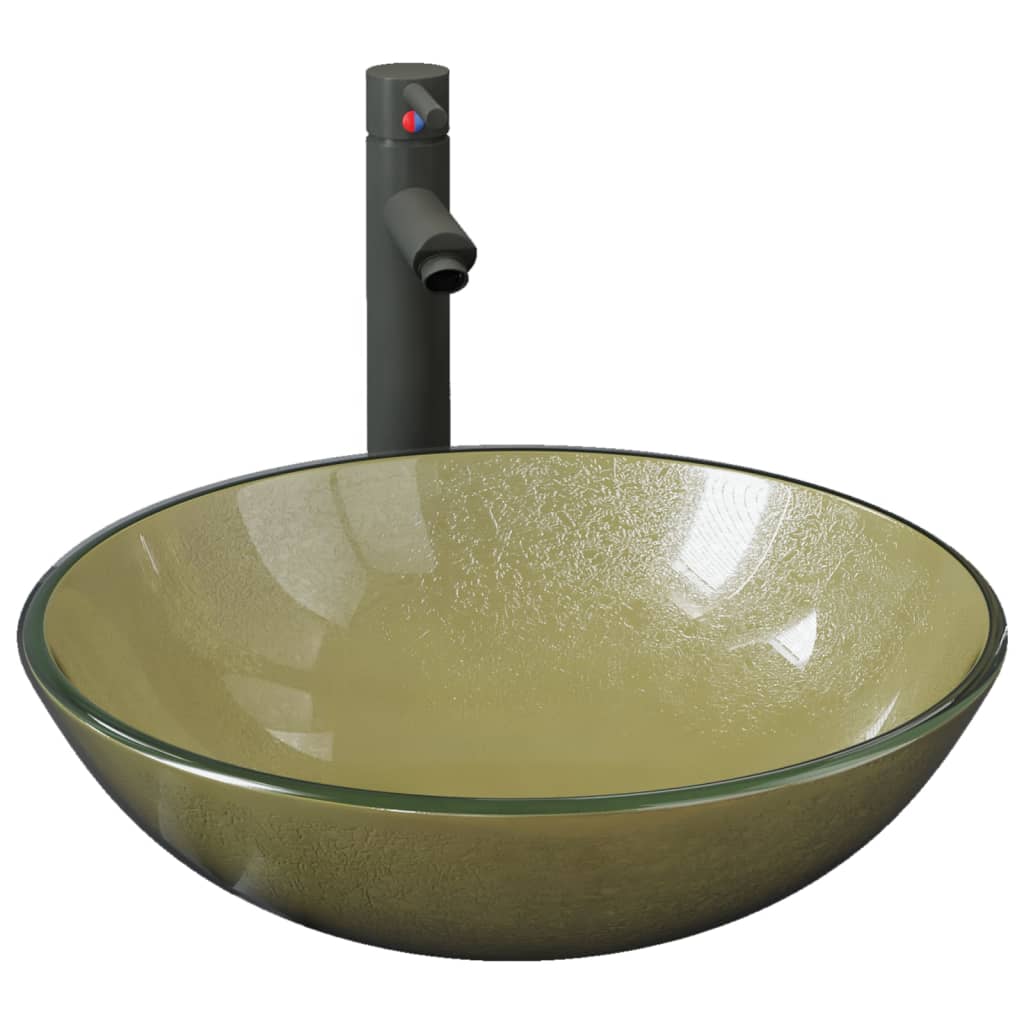 Fregadero VidaXL con grifo y desagüe automático, vidrio templado, color dorado