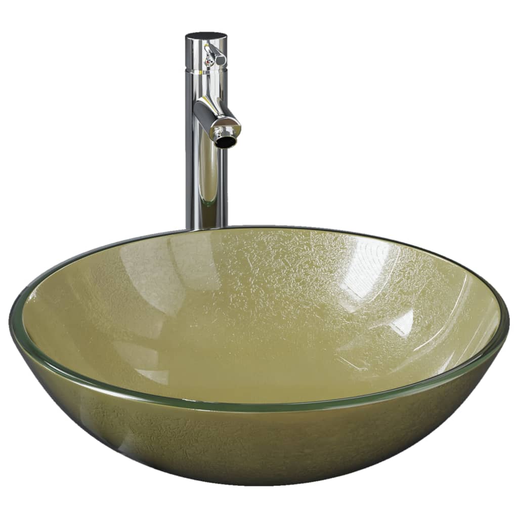 Fregadero VidaXL con grifo y desagüe automático, vidrio templado, color dorado