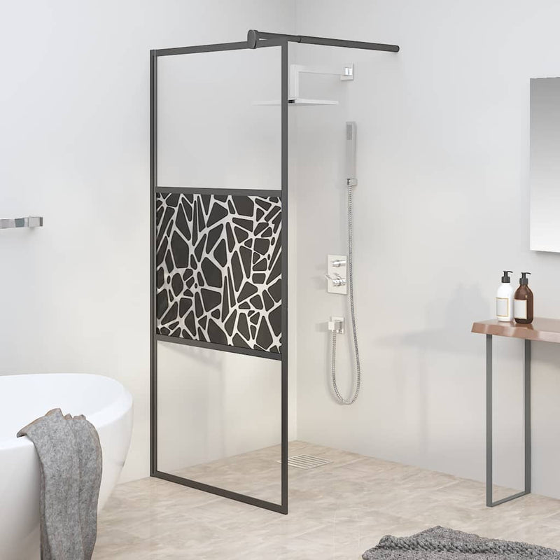 Vidaxl Muro de ducha con motivo de piedra 90x195 cm ESG Glass Negro