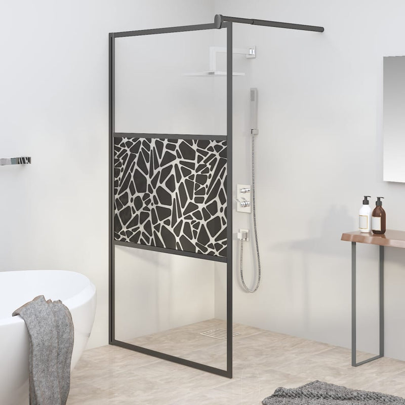 Vidaxl Muro de ducha con motivo de piedra 115x195 cm ESG Glass Negro