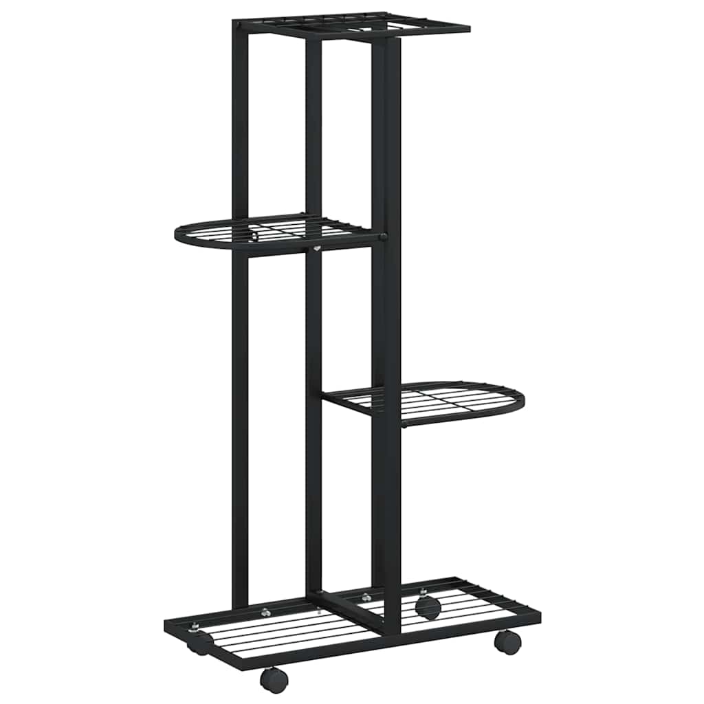 Soporte de flores Vidaxl con ruedas 4 capas 44x23x80 cm de hierro negro