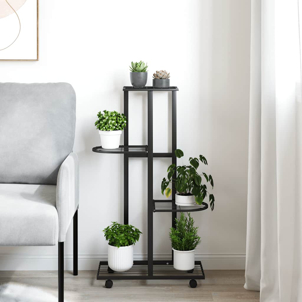 Soporte de flores Vidaxl con ruedas 4 capas 44x23x80 cm de hierro negro