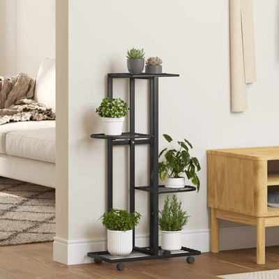 Vidaxl Flower Stand con ruote a 4 strati 44x23x80 cm Iron Black