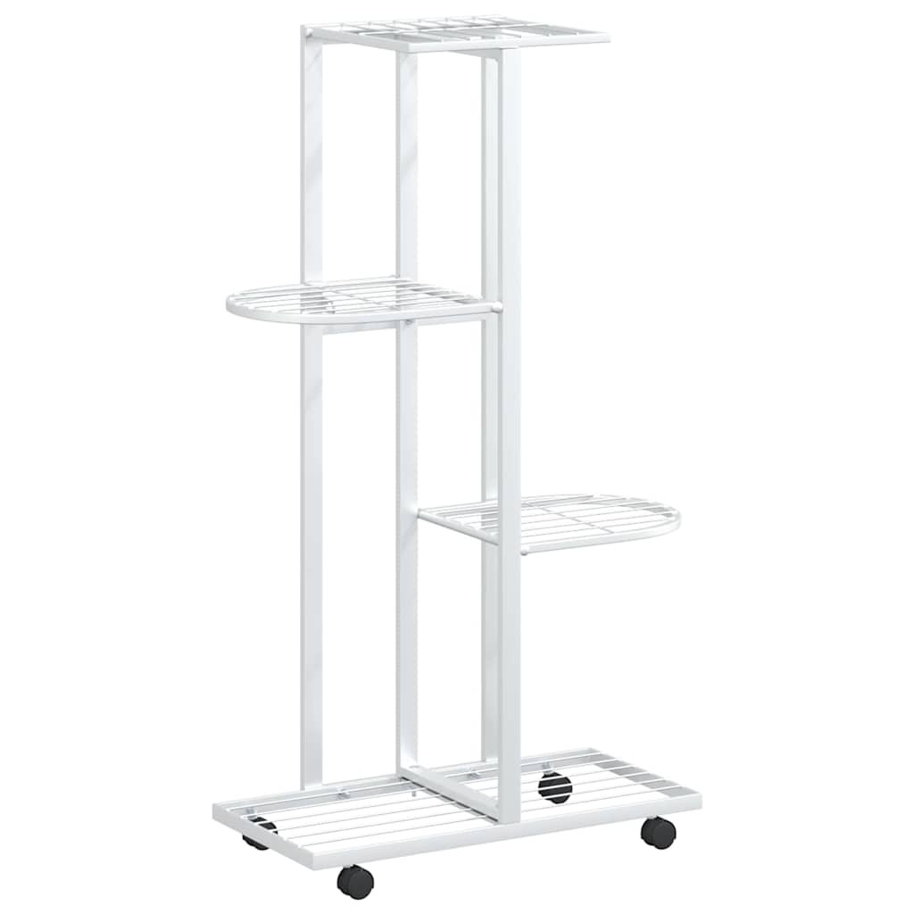 Estándar de flores Vidaxl con ruedas 4 capas 44x23x80 cm de hierro blanco