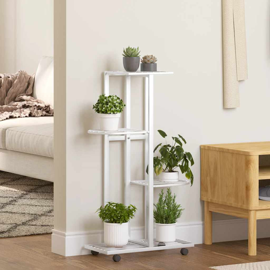 Estándar de flores Vidaxl con ruedas 4 capas 44x23x80 cm de hierro blanco