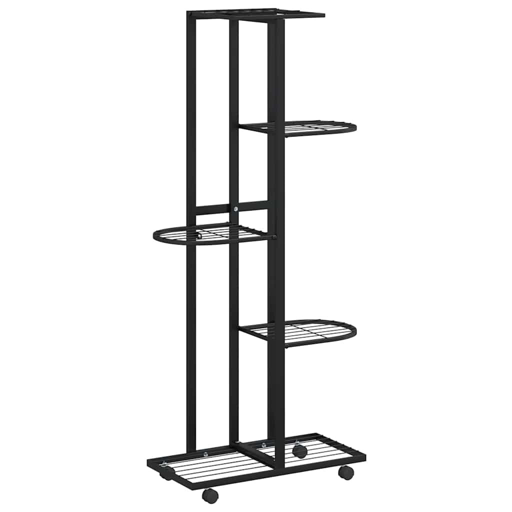 Soporte de flores Vidaxl con ruedas de 5 capas 44x23x100 cm de hierro negro