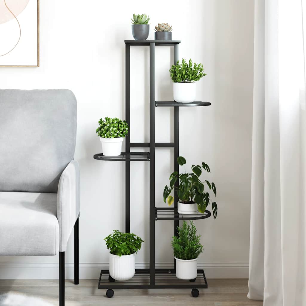 Soporte de flores Vidaxl con ruedas de 5 capas 44x23x100 cm de hierro negro