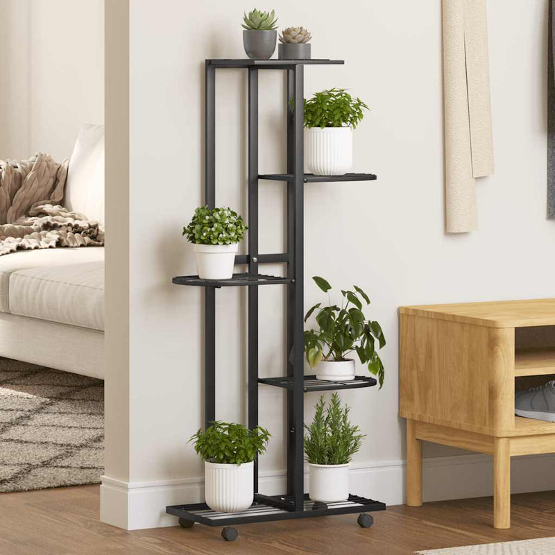 Soporte de flores Vidaxl con ruedas de 5 capas 44x23x100 cm de hierro negro