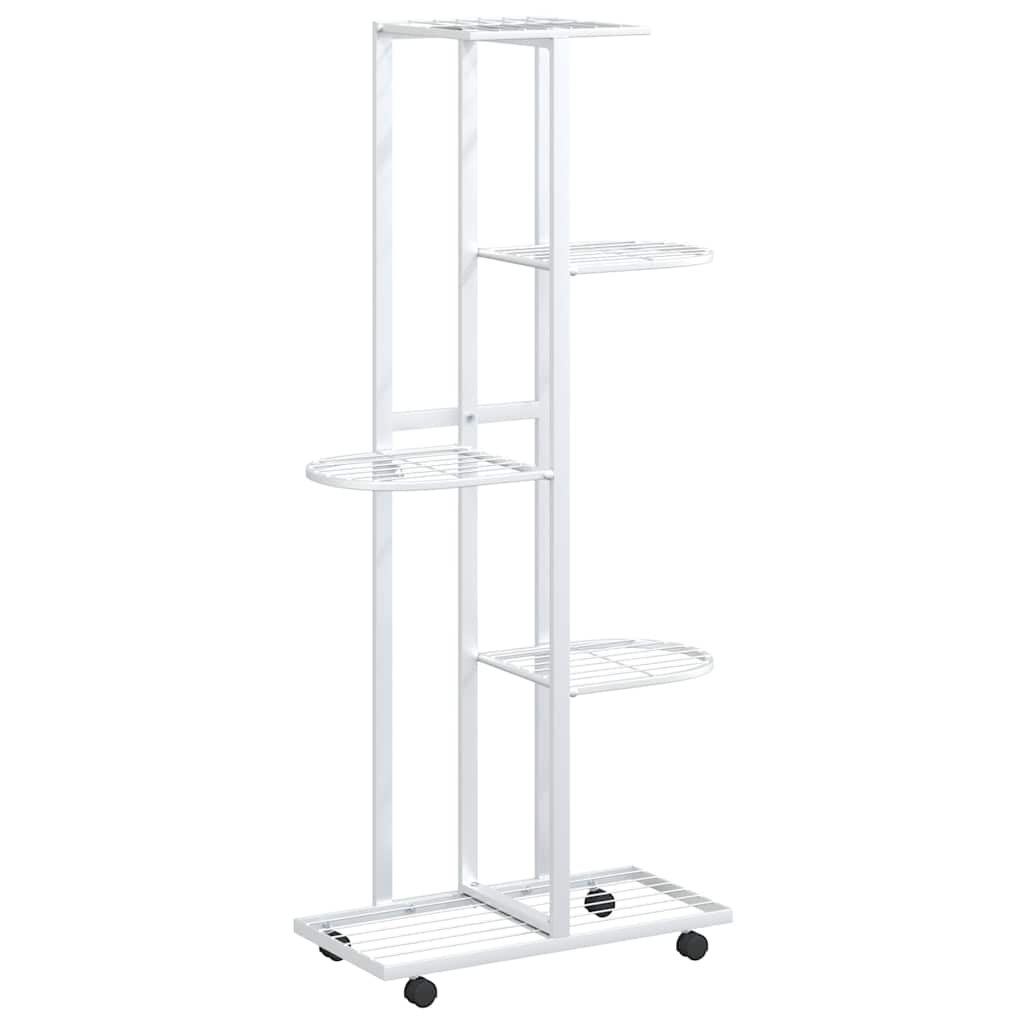 Estándar de flores Vidaxl con ruedas de 5 capas 44x23x100 cm de hierro blanco