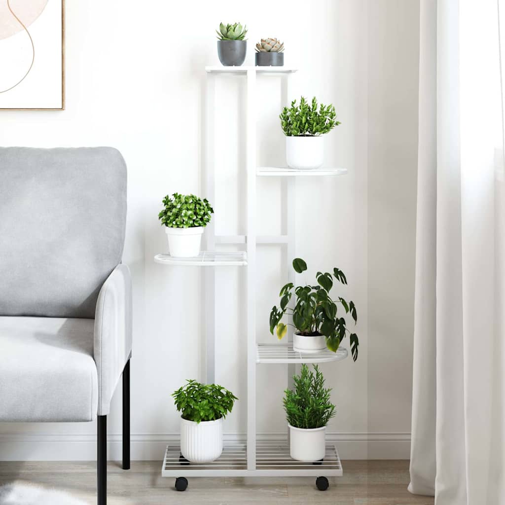 Estándar de flores Vidaxl con ruedas de 5 capas 44x23x100 cm de hierro blanco
