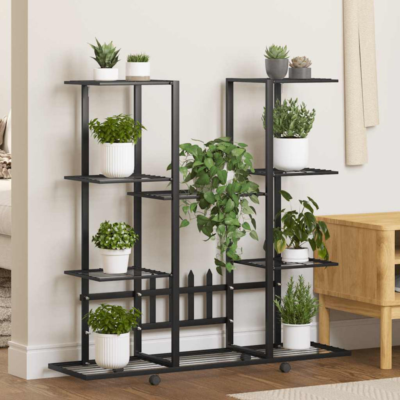 Estándar de flores Vidaxl con ruedas 94.5x24.5x91.5 cm de hierro negro