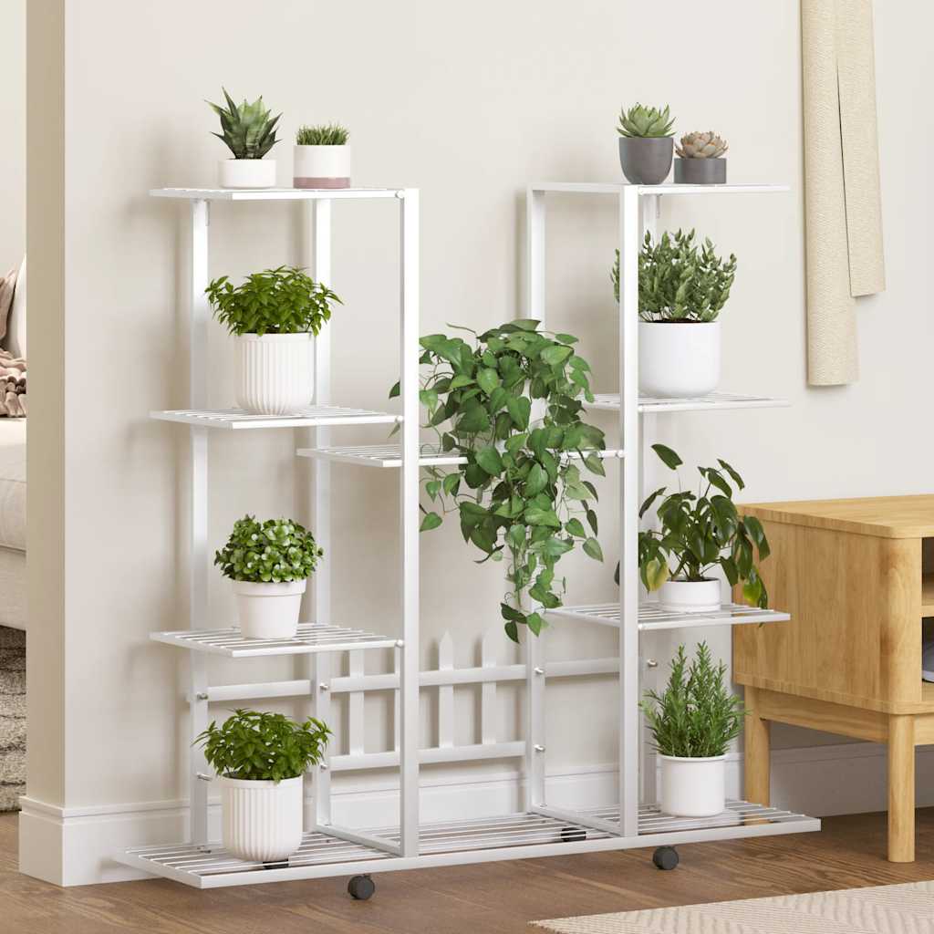 Estándar de flores Vidaxl con ruedas 94.5x24.5x91.5 cm de hierro blanco