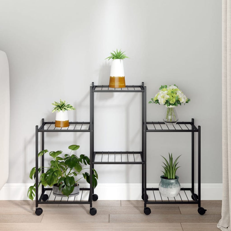 Soporte de flores Vidaxl con ruedas 83x25x63.5 cm de hierro negro