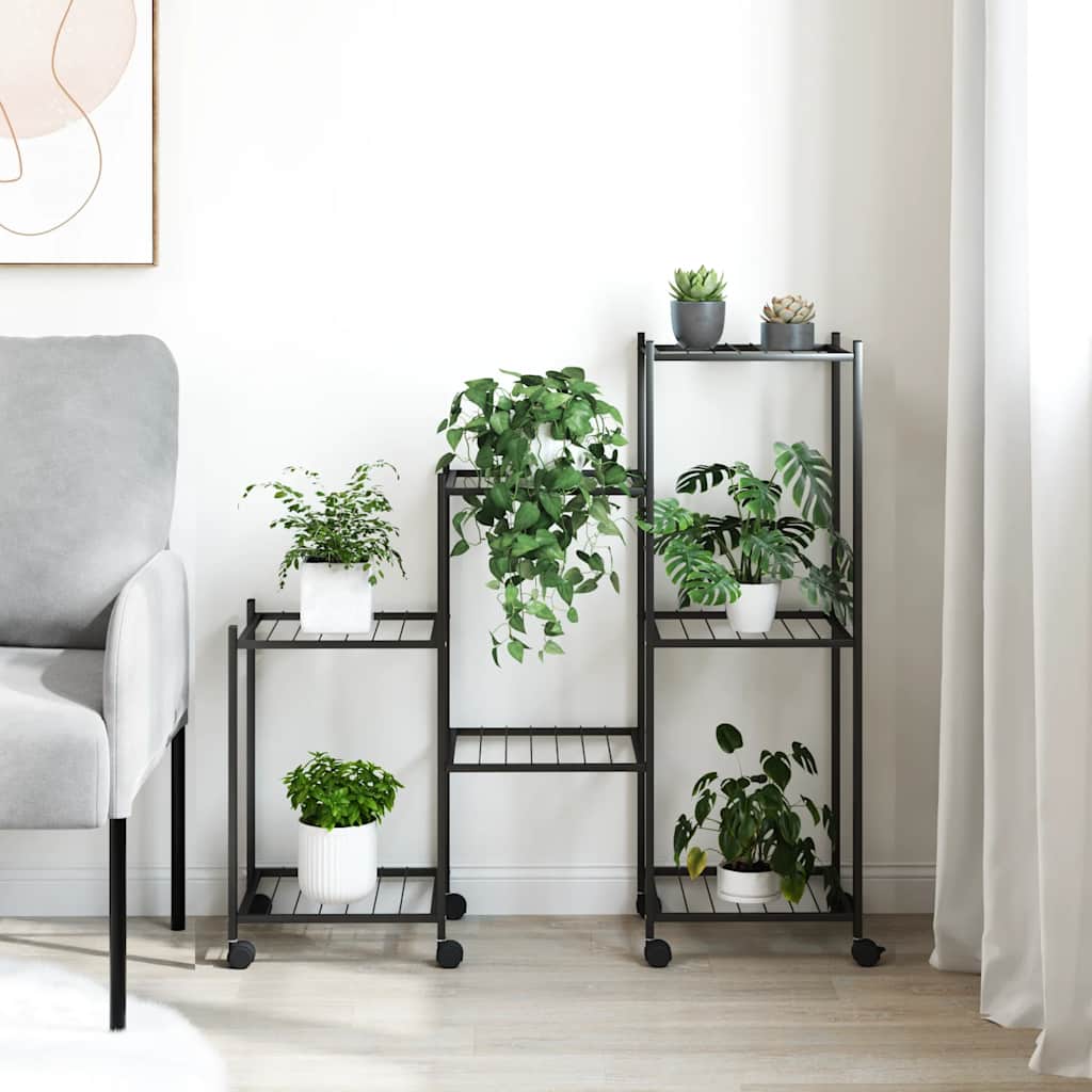 Estándar de flores Vidaxl con ruedas 83x25x83.5 cm de hierro negro