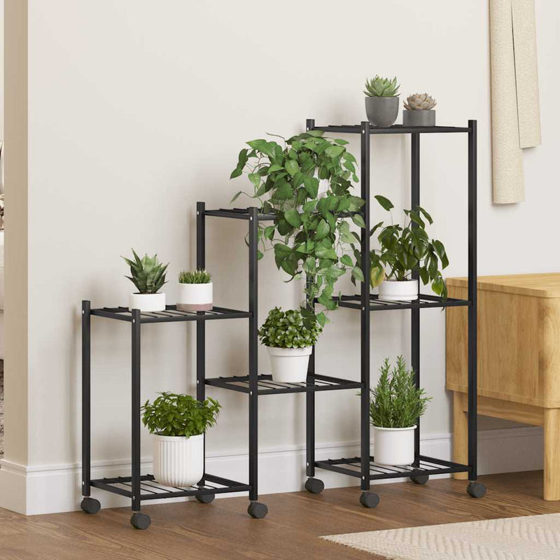 Estándar de flores Vidaxl con ruedas 83x25x83.5 cm de hierro negro