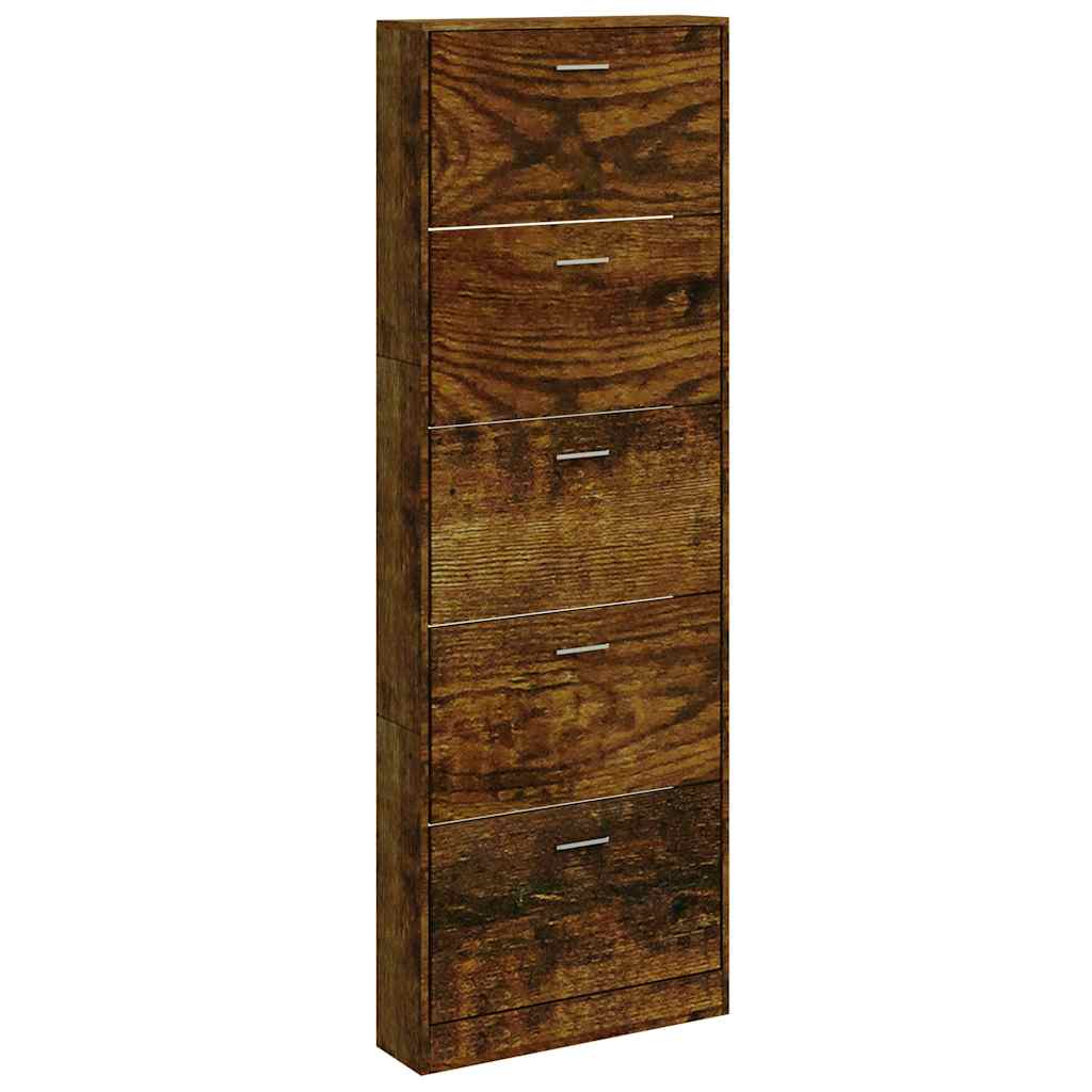 Gabinete de zapatos Vidaxl 59x17x169 CM Madera de madera propiedad de roble ahumado