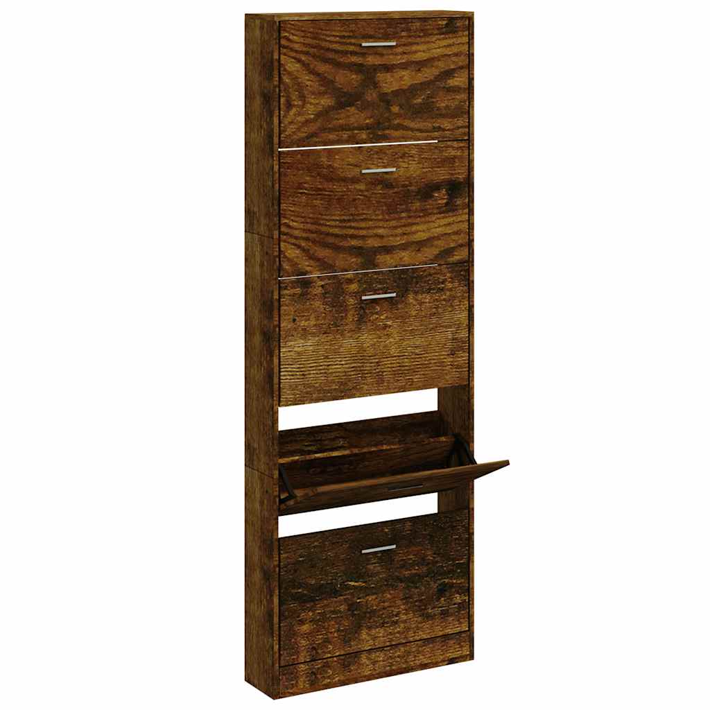 Gabinete de zapatos Vidaxl 59x17x169 CM Madera de madera propiedad de roble ahumado