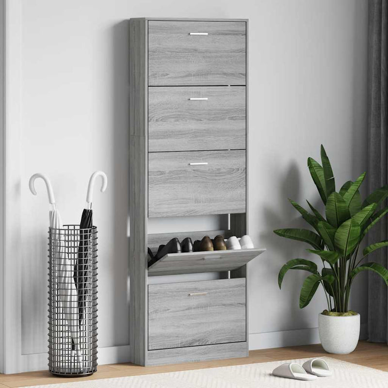 Gabinete de zapatos Vidaxl 59x17x169 CM Madera propiedad de Oak Grey Oak Color