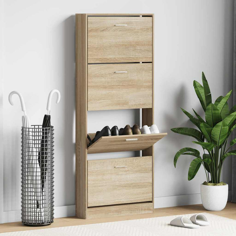 Gabinete de zapatos Vidaxl 59x17x150 cm de roble procesado de color de madera