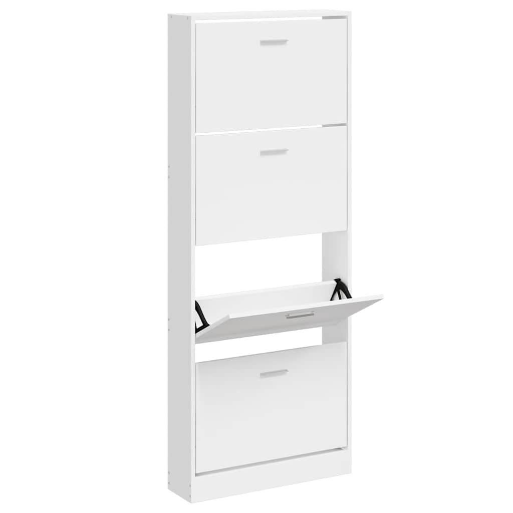 Gabinete de zapatos Vidaxl 59x17x150 cm de madera procesada de alto brillo blanco
