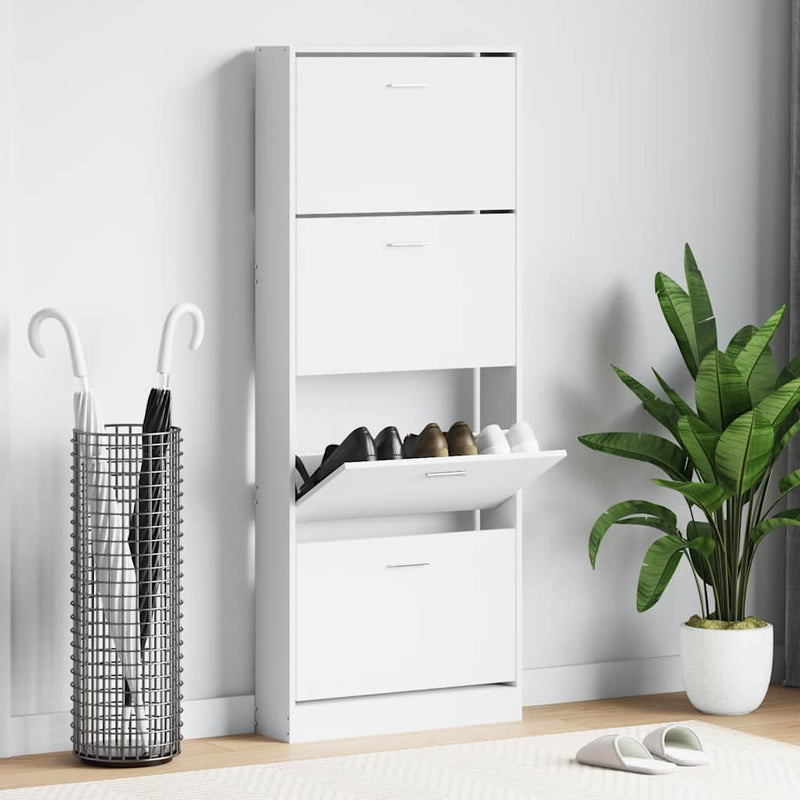 Gabinete de zapatos Vidaxl 59x17x150 cm de madera procesada de alto brillo blanco