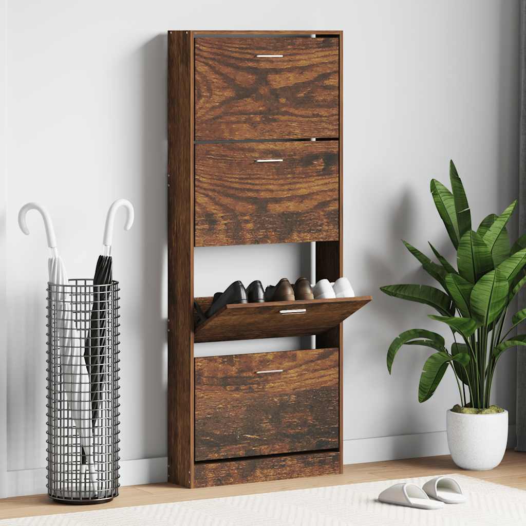 Gabinete de zapatos Vidaxl 59x17x150 cm de madera propiedad de madera ahumada coloreada