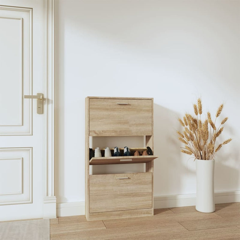 Gabinete de zapatos Vidaxl 59x17x108 cm de roble procesado de color de madera