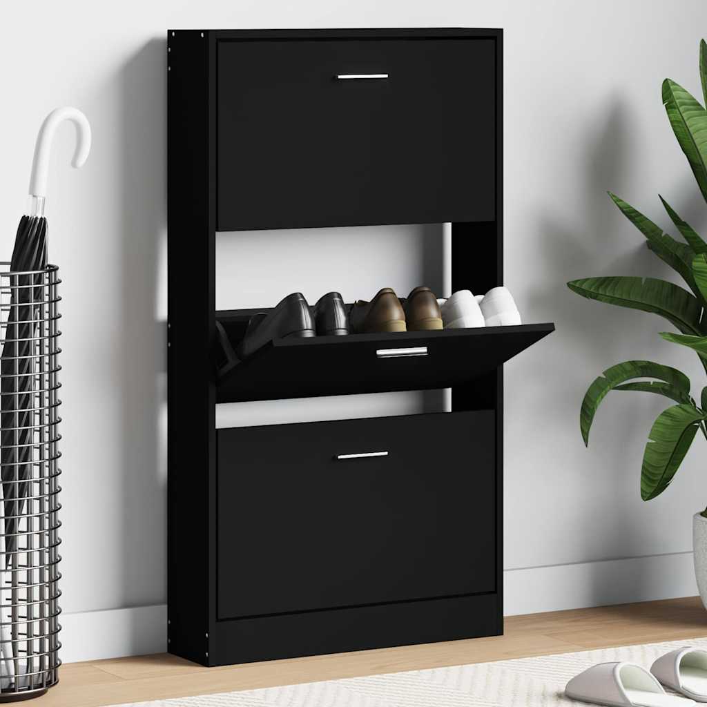 Gabinete de zapatos Vidaxl 59x17x108 cm de madera propiedad de negro