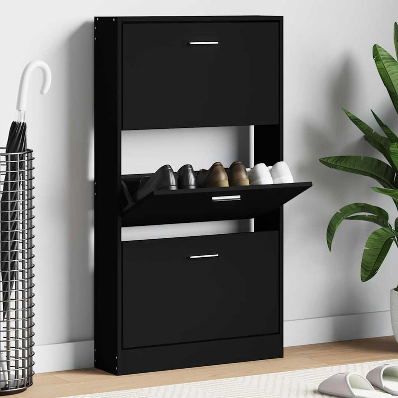 Gabinete de zapatos Vidaxl 59x17x108 cm de madera propiedad de negro