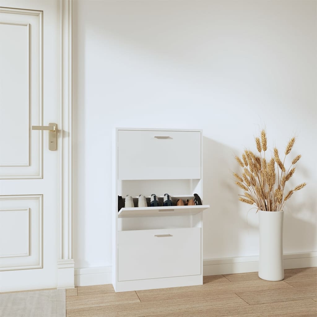 Gabinete de zapatos Vidaxl 59x17x108 cm de madera propiedad de alto brillo blanco