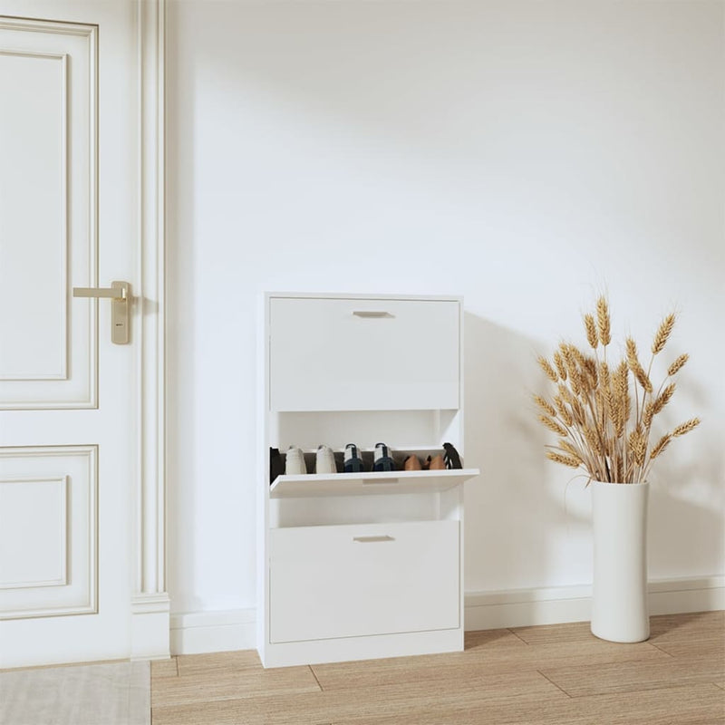 Gabinete de zapatos Vidaxl 59x17x108 cm de madera propiedad de alto brillo blanco