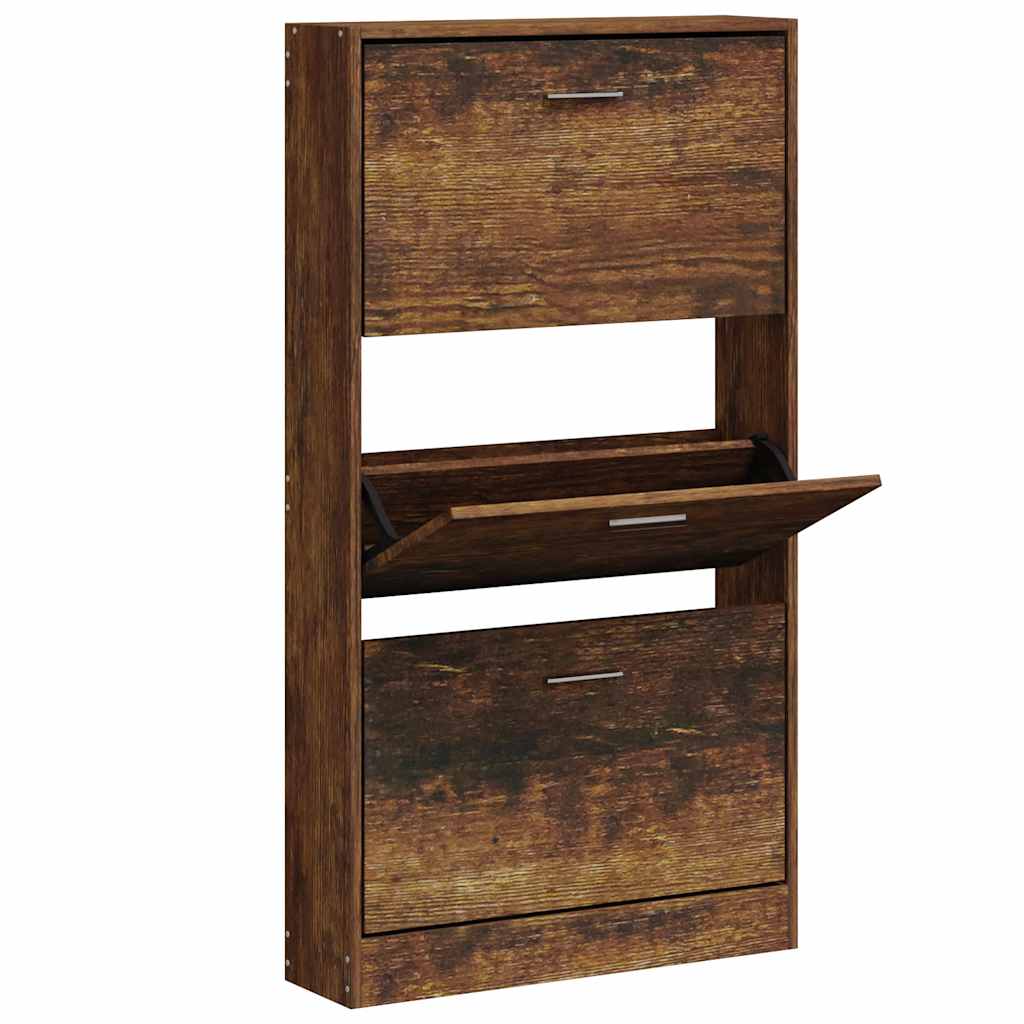 Gabinete de zapatos Vidaxl 59x17x108 cm de madera propiedad de roble ahumado