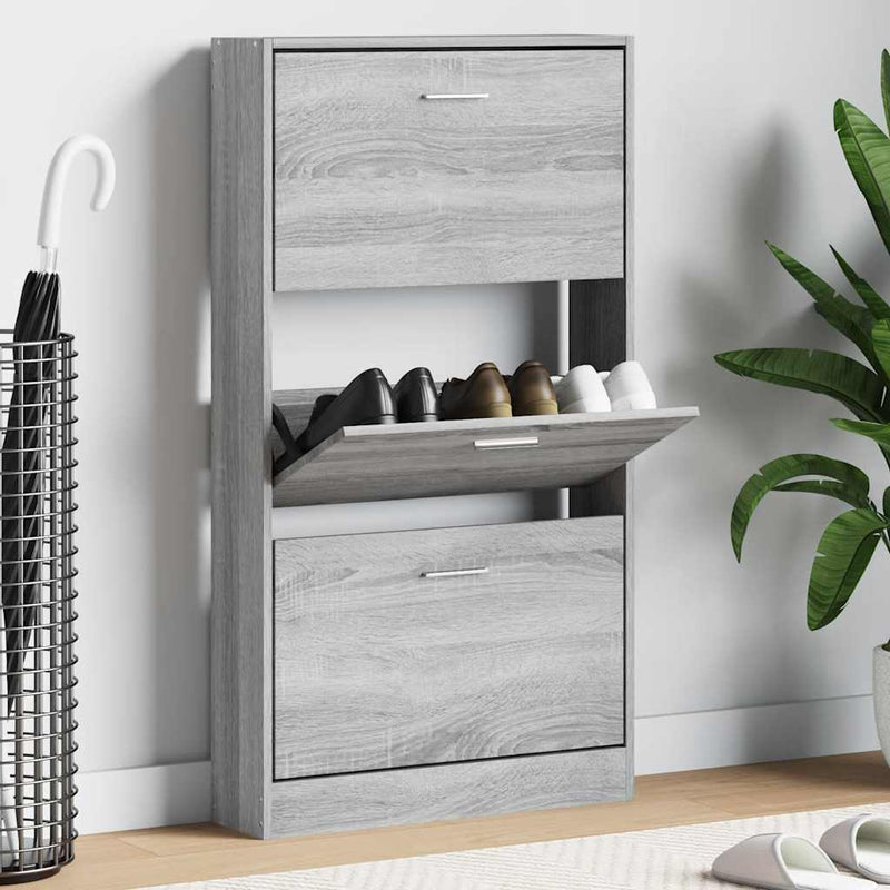 Gabinete de zapatos Vidaxl 59x17x108 cm de madera procesada Sonoma gris