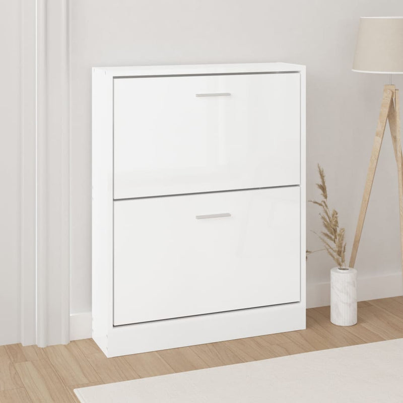 Gabinete de zapatos Vidaxl 59x17x81 cm Madera procesada Blanca con alto contenido de brillo