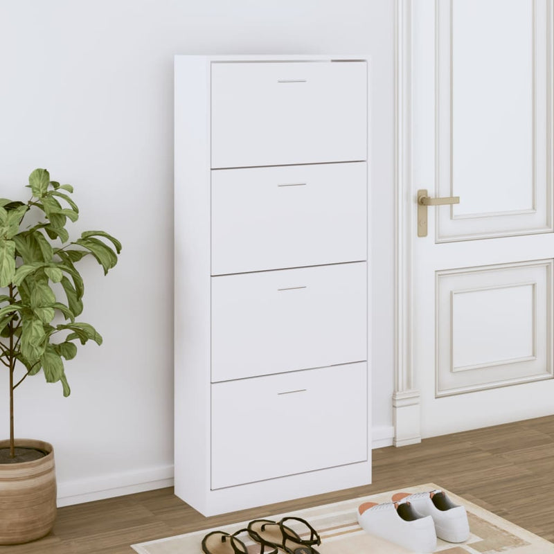 Gabinete de zapatos Vidaxl 63x24x147 cm de madera procesada blanca