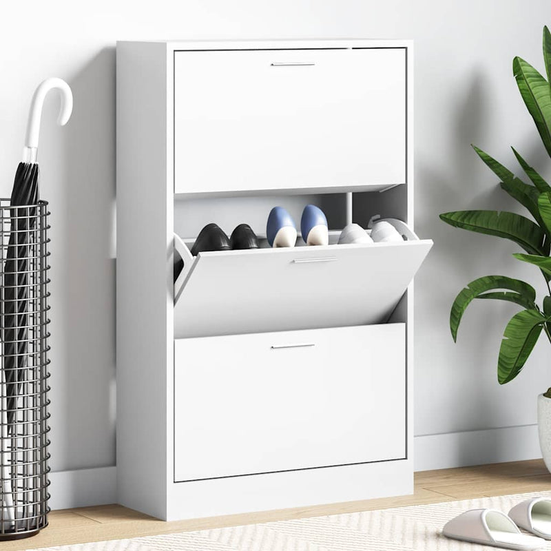 Gabinete de zapatos Vidaxl 63x24x103 cm de madera procesada blanca
