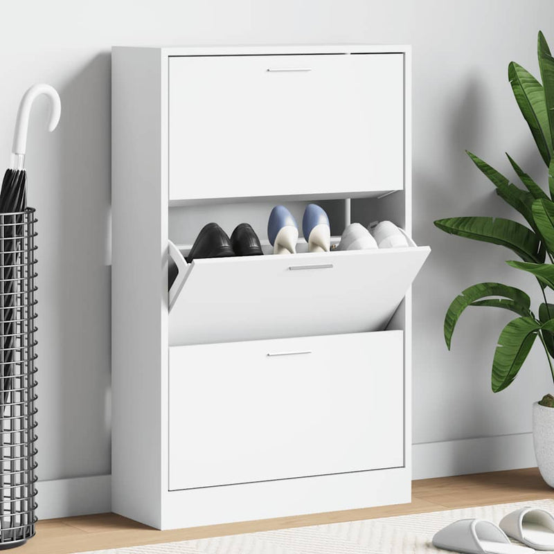 Vidaxl Cabinet da scarpe 63x24x103 cm Bianco di legno trasformato in legno