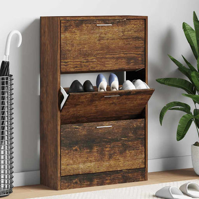 VidaXL shoe cabinet 63x24x103 cm worked wood smoked oak colored