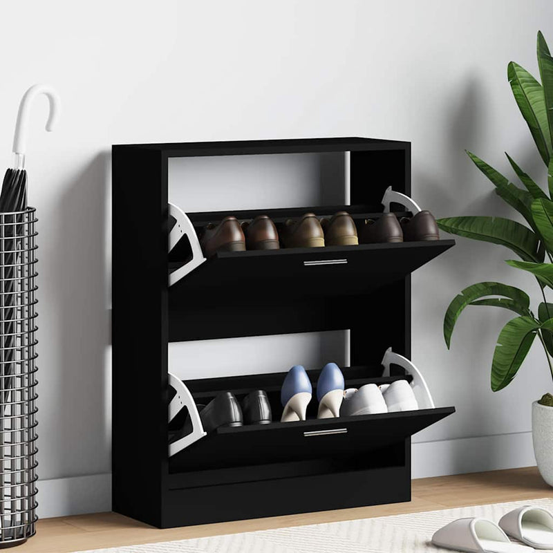 Gabinete de zapatos Vidaxl 63x24x81 cm de madera propiedad de negro
