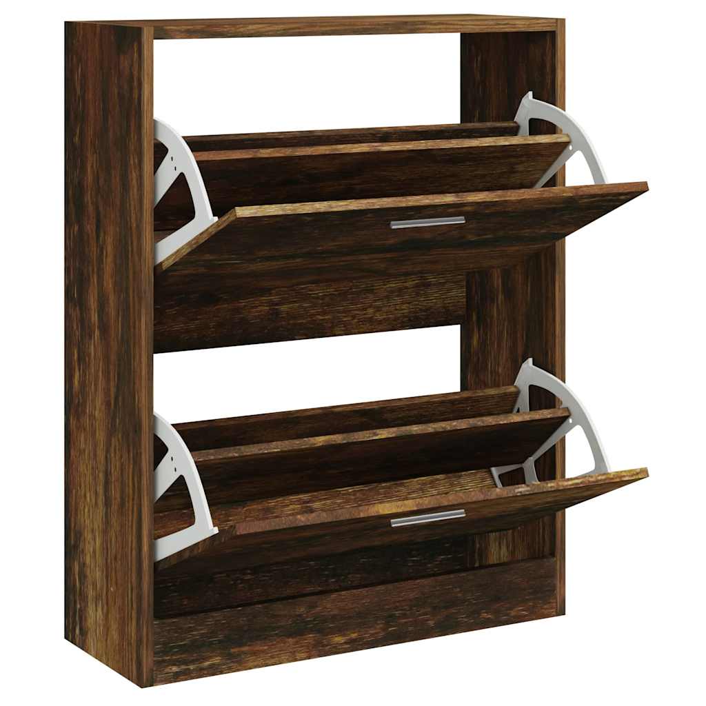 Gabinete de zapatos Vidaxl 63x24x81 cm de madera propiedad de roble ahumado