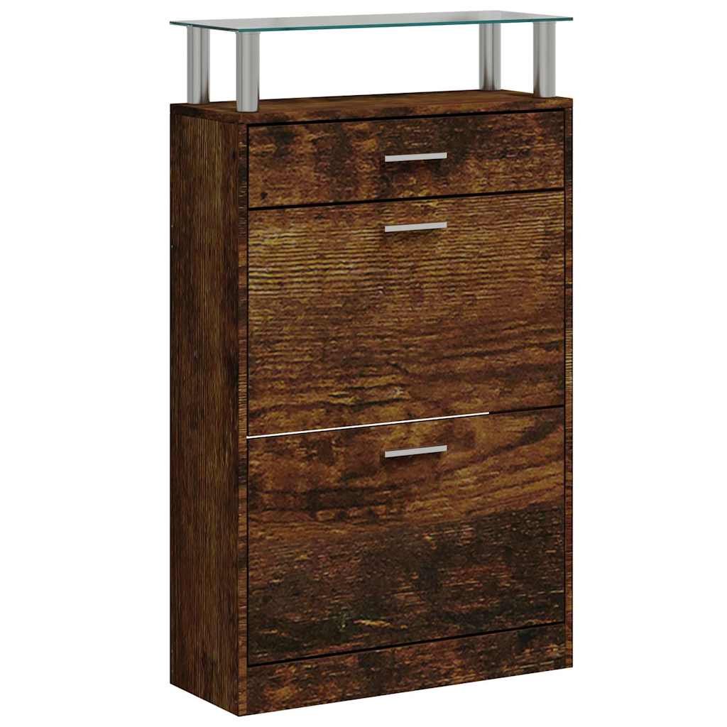Gabinete de zapatos Vidaxl 63x24x104 cm de madera procesada de roble ahumado
