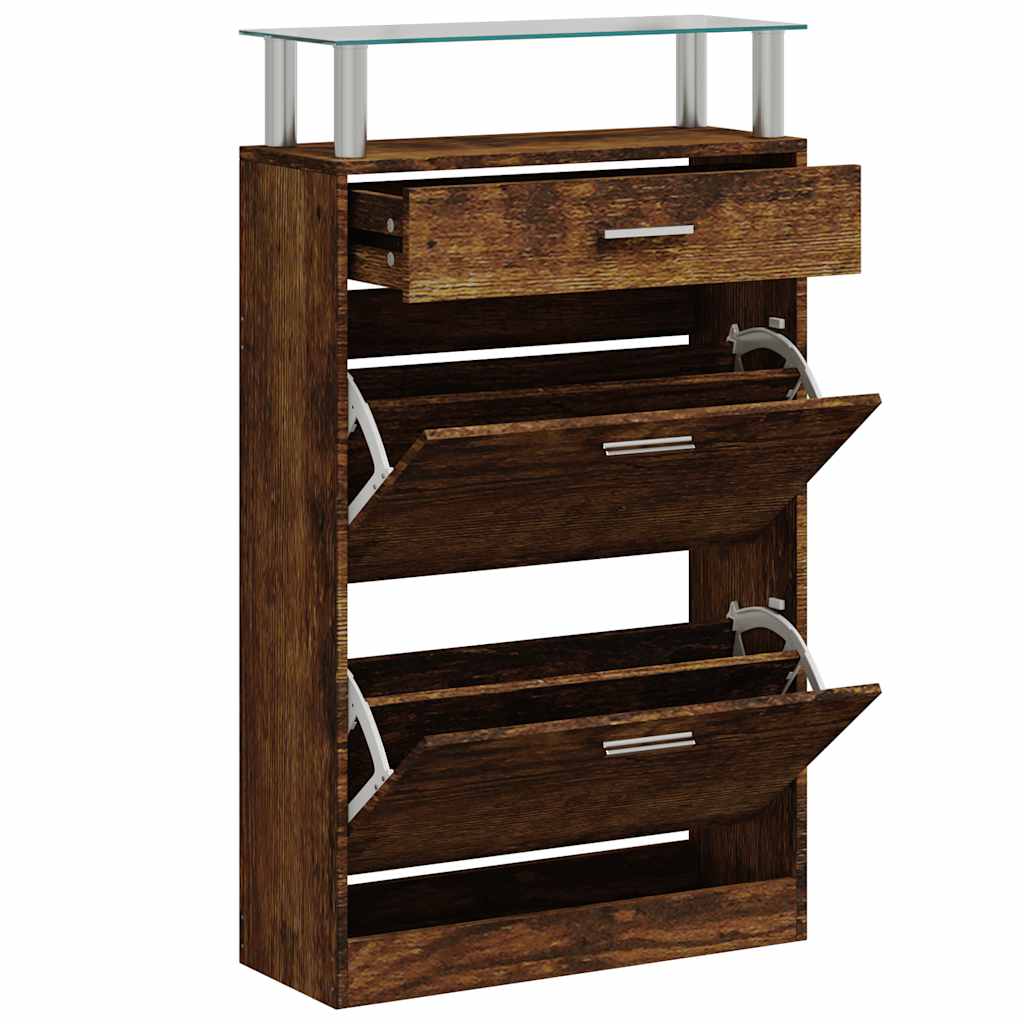 Gabinete de zapatos Vidaxl 63x24x104 cm de madera procesada de roble ahumado