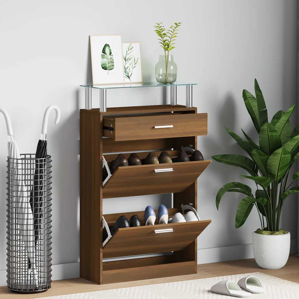 Vidaxl schoenenkast 63x24x104 cm bewerkt hout bruin eikenkleur